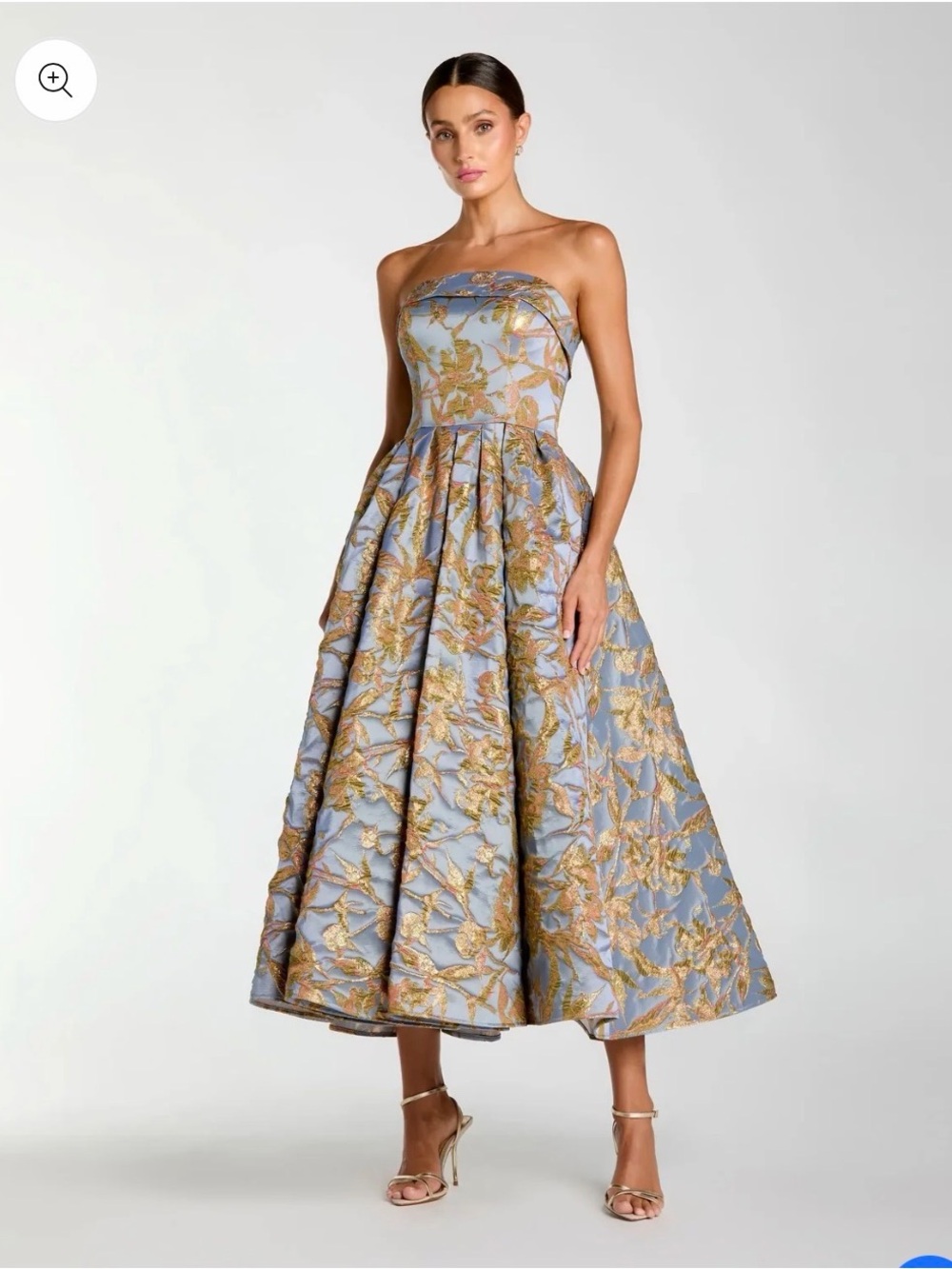 MAC DUGGAL
Blue Strapless Brocade Midi Dress With Pockets Size 18